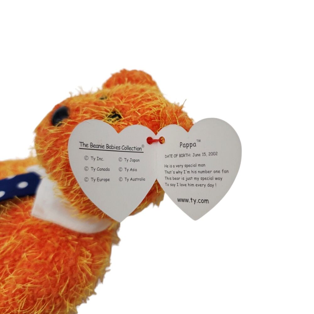 Ty Beanie Baby Pappa Bear Orange 2002 MWMT Father's Day Retired 04593 with Tie - Picture 9 of 11